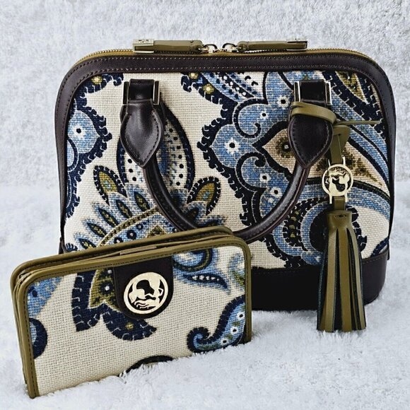 SPARTINA 449 Daufuskie Island Juliette Blue Paisley Satchel & Full Zip Wallet - Picture 1 of 16